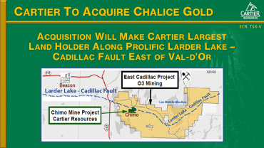 Cartier Signs Non-Binding LOI with O3 Mining to Acquire 100% of Chalice Gold Mines